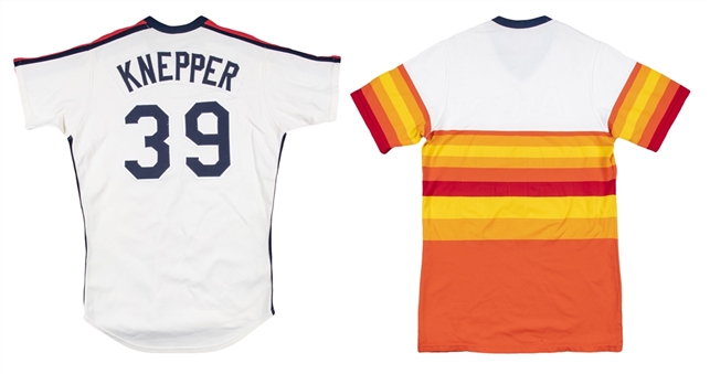 Lot of (2) 1980s Houston Astros Game Worn Jerseys Including Rare 1983 Rainbow Style